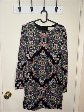 Nicole Miller Black Long-Sleeve Mosaic Floral Shift Dress
